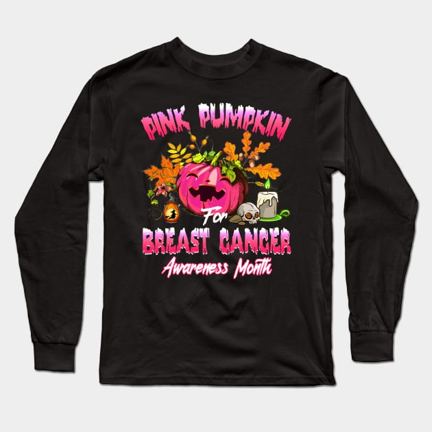 Pink Pumpkin For Breast Cancer Awareness Month Long Sleeve T-Shirt by Margaretsantana